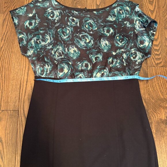 Ann Taylor Dress Black Green S/S Silk Stretch Career Christmas New Years Sz 8 - Picture 6 of 10